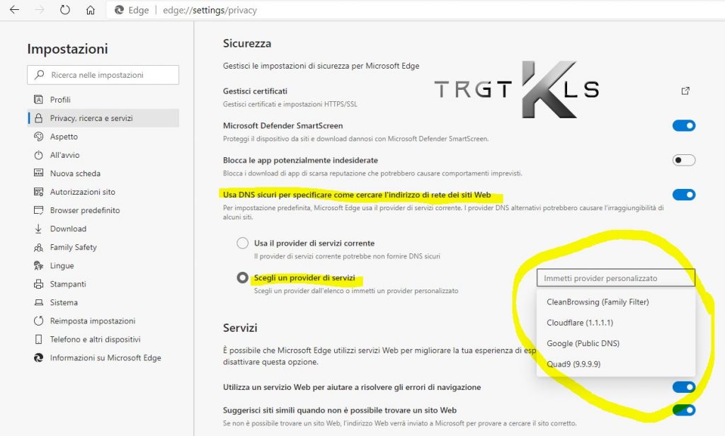 Come impostare un provider DNS sicuro alternativo in Edge