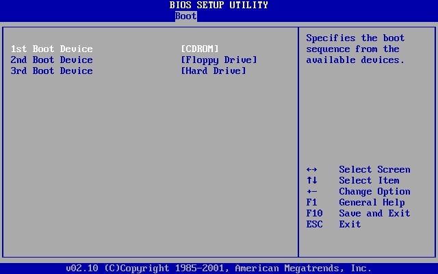 Menu di avvio del BIOS
