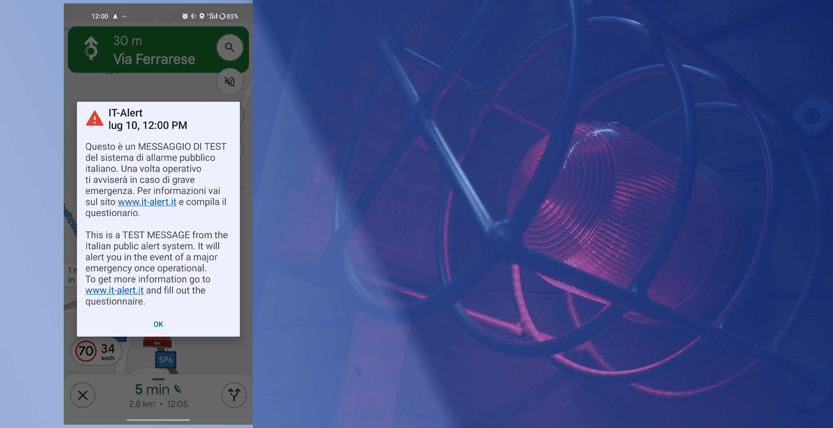 Avviato il Test del Sistema Allarme Pubblico Italiano