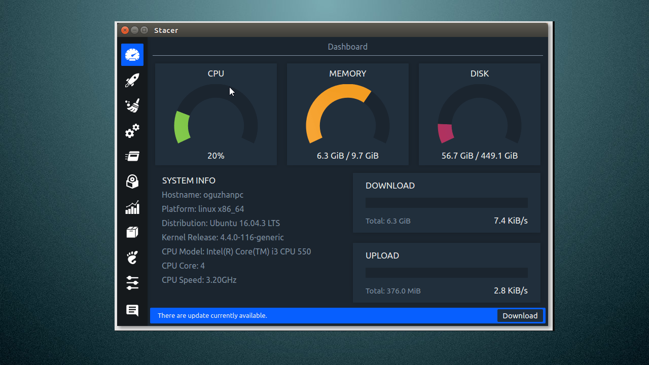 Stacer - Ottimizzatore e monitoraggio processi Linux