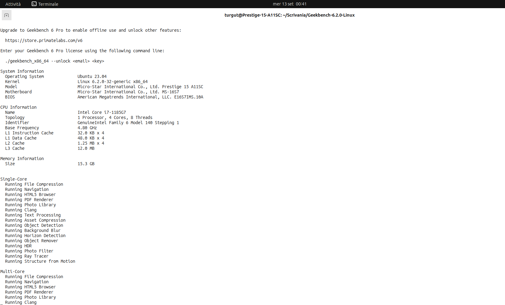 Come eseguire il Geekbench su Laptop o Desktop linux