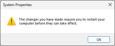 Avviso di riavviare il sistema per applicare le modifiche