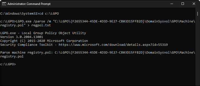 Converti file Pol del registro in file di testo Regpol utilizzando Lgpo: modifica Registry.pol utilizzando lgpo.exe