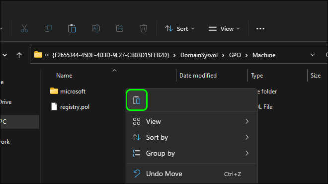 Incolla il nuovo file Pol del registro nel backup dell'oggetto Criteri di gruppo