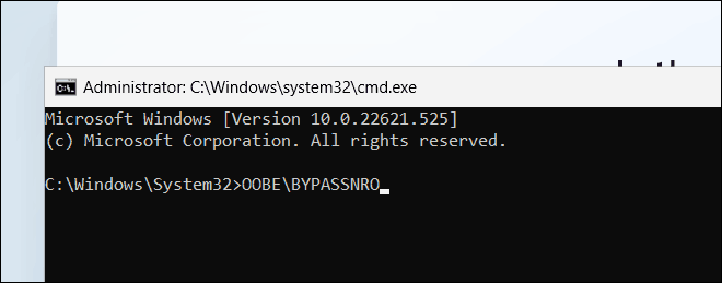 Digita il comando Oobe Bypassnro nel prompt dei comandi e premi Invio