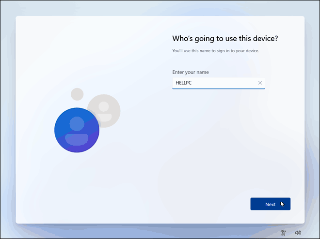 Digita il nome utente per l'account locale su Windows 11 Home