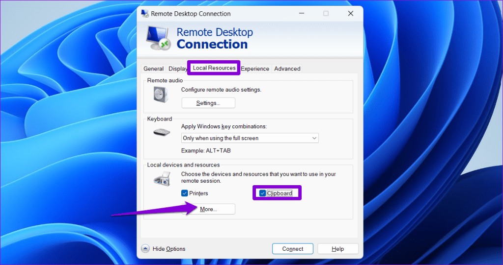 Abilita gli Appunti nella sessione Desktop remoto su Windows