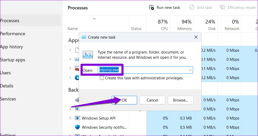 Esegui il servizio RDP