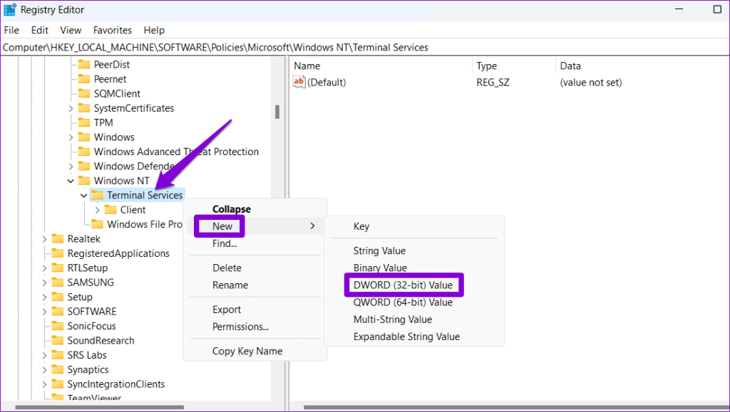 Crea DWORD nel registro 5