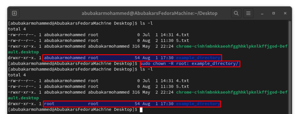 cambiando il proprietario della directory in root