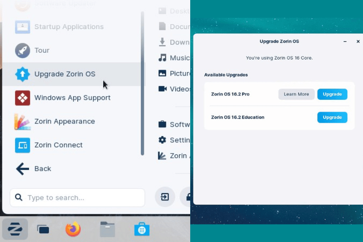 Aggiornamento del sistema operativo Zorin