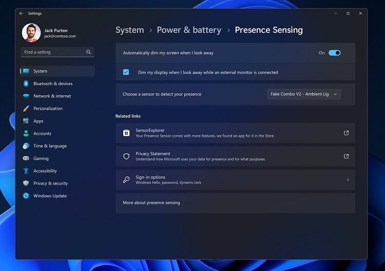 Rilevamento della presenza in Windows 11