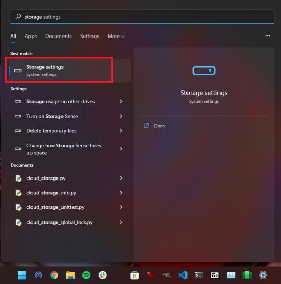 aprire le impostazioni di archiviazione di Windows 11