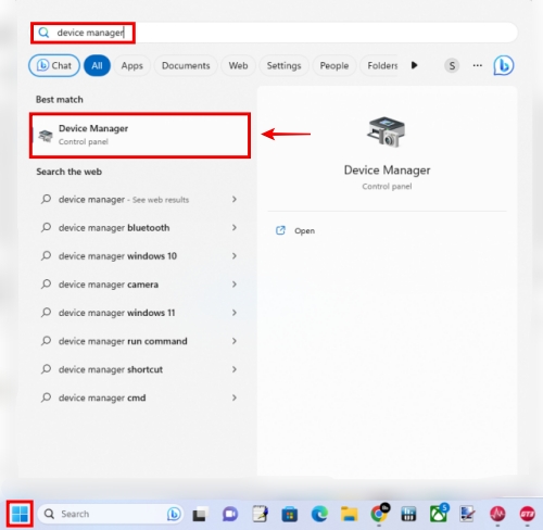 Ricerca di Gestione dispositivi in ​​Windows 11