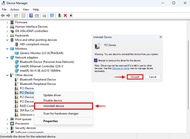 Disinstallazione di un driver difettoso in Gestione dispositivi di Windows 11