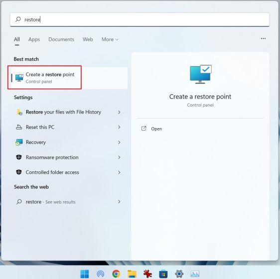 Crea un punto di ripristino in Windows 11