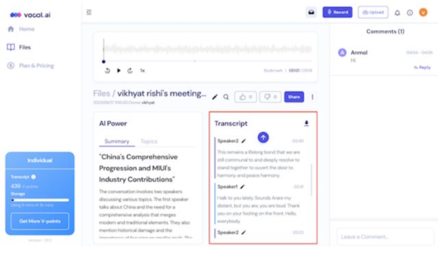 trascrizione Vocol AI
