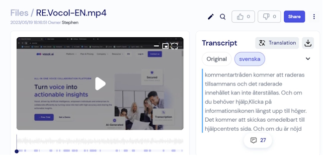 funzione di traduzione in Vocol AI