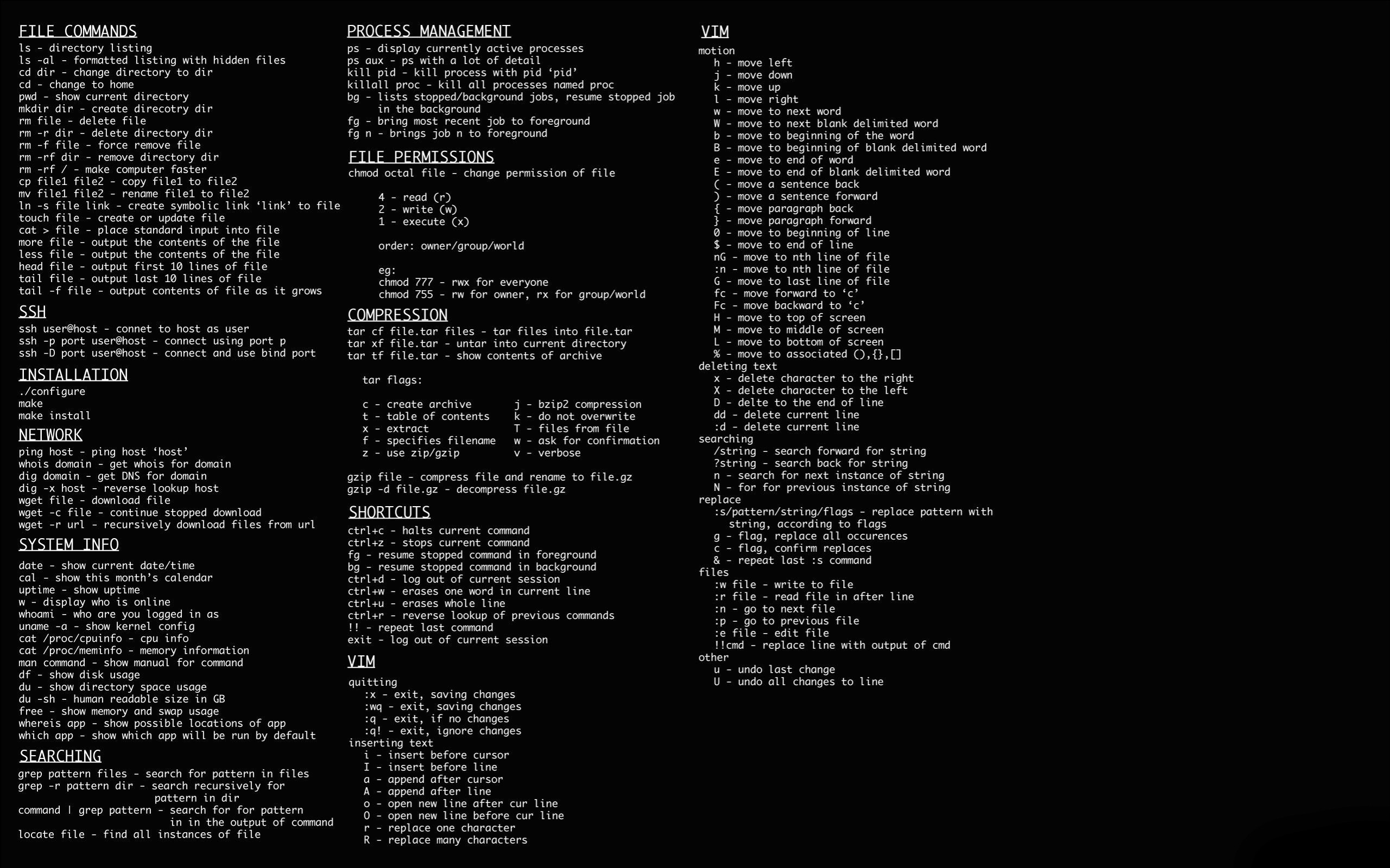 Cheat sheet dei comandi Linux