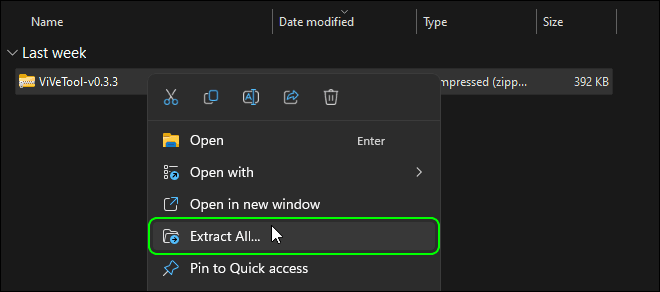 Fare clic con il tasto destro sul file zip scaricato e selezionare Estrai tutto