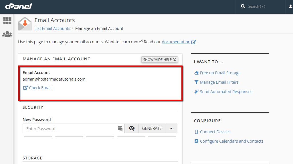 Informazioni su un account di posta elettronica
