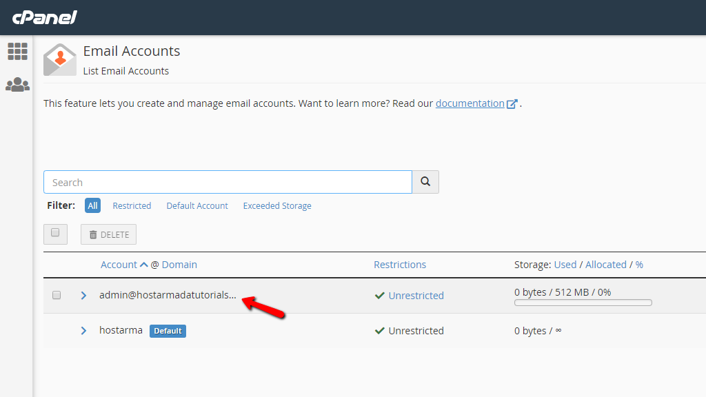 Account di posta elettronica creato