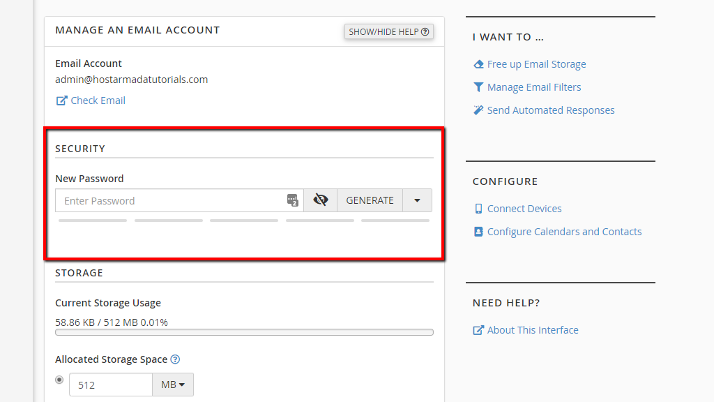 Eliminazione di un account e-mail nel cPanel