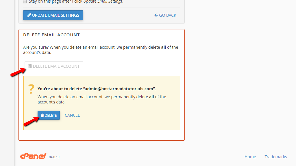 Configurazione dello spazio di archiviazione per un account di posta elettronica