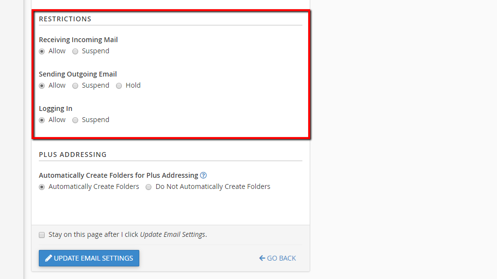 Limitazione di un account e-mail in cPanel 