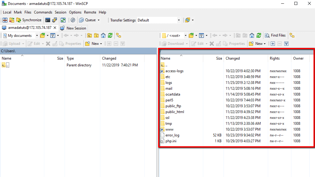 Schermata di connessione riuscita