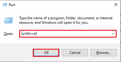 digitare sysdm.cpl e fare clic sul pulsante OK