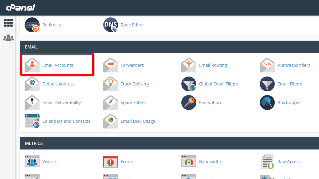 Accesso agli account di posta elettronica nel cPanel