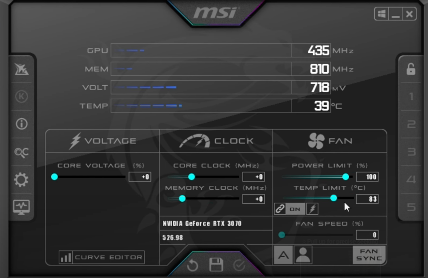 Immagine dell'MSI Afterburner.