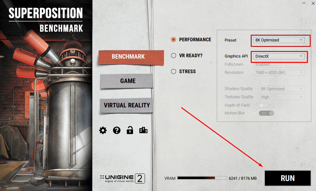Mostra esattamente come eseguire un test ottimizzato per 8K sul software di benchmark Superposition.