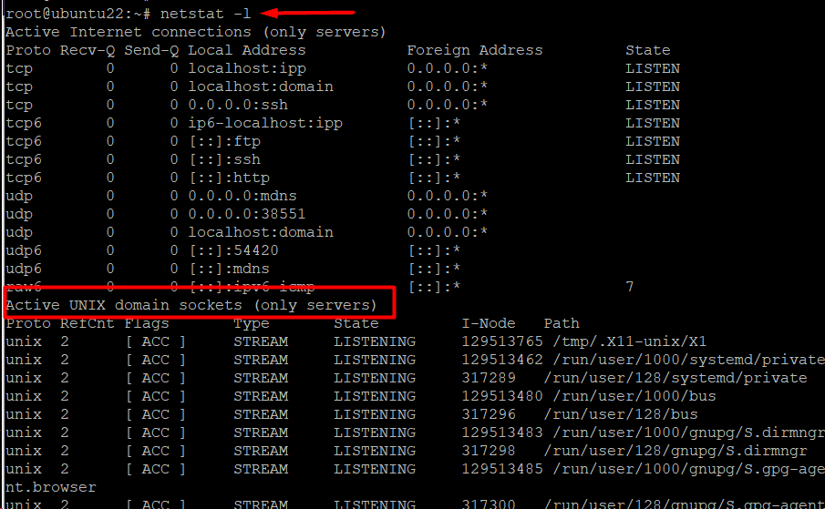 Esempio n.4: elenca solo le porte di ascolto