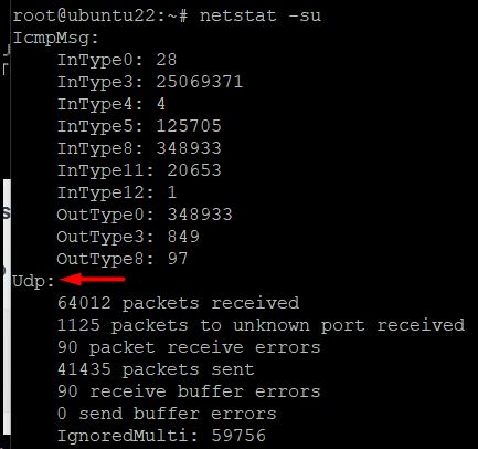 Elenca le statistiche della porta UDP