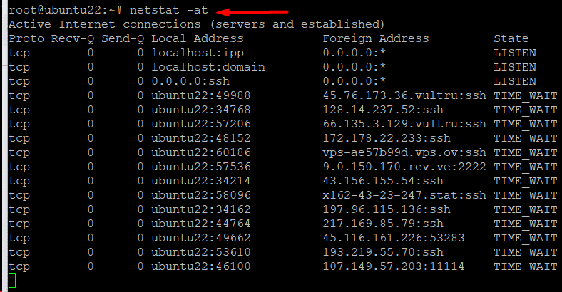 Esempio n. 2: elenca tutte le porte TCP