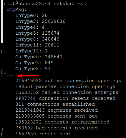 Elenca le statistiche per le porte TCP
