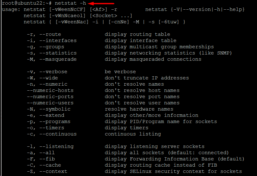 Esempio n. 17: elenca tutte le opzioni per Netstat
